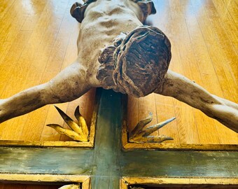 1800年代のアンティーク等身大十字架イエス・キリスト – 希少な宗教的