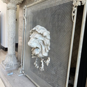 Elegant Ivory Lion Head Fireplace Screen image 6