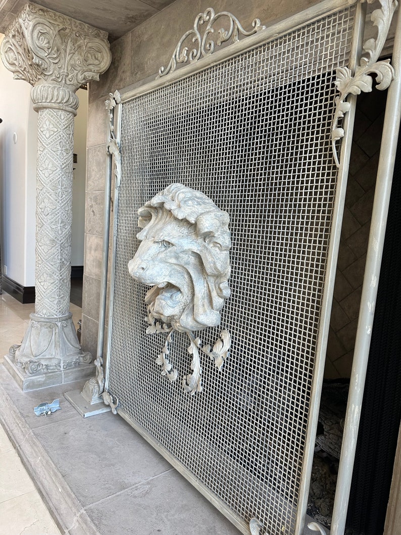 Elegant Ivory Lion Head Fireplace Screen image 6