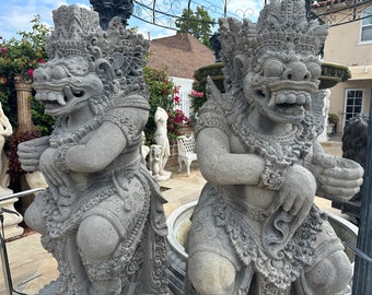 Pair of Ancient Hindu God Statues Sculptures Hand Carved with Lava Stone in Bali