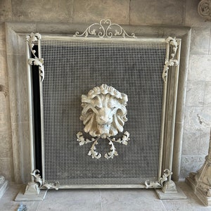 Elegant Ivory Lion Head Fireplace Screen image 5