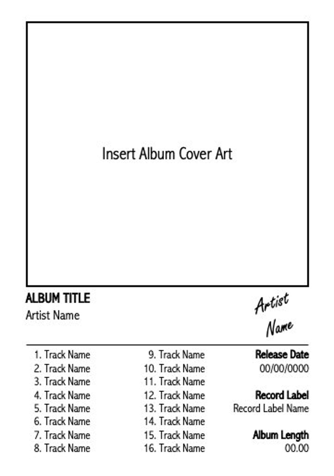 Digital Album Poster Template Album Cover Poster, Music Wall Decor