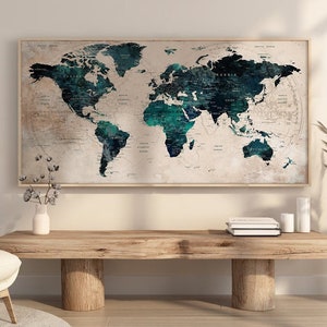 Affiche carte du monde moderne - grande oeuvre d'art murale - décoration d'intérieur contemporaine - décoration de bureau - impression élégante carte du monde - F41