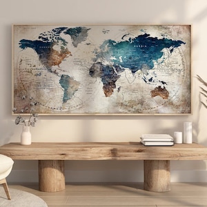 Poster carte du monde - oeuvre d'art murale artistique pour décoration d'intérieur, poster de voyage moderne, cadeau unique pour les amateurs d'art - F114