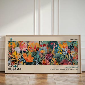 Yayoi Kusama Poster, Panorama Bunte Wandkunst, Abstrakte Kunst, Patchwork Illustration, Wohnzimmer Druck, Japanische Landschaftskunst, Floral -Y14