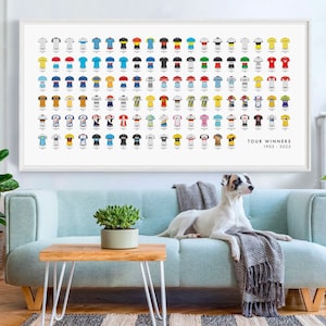 Póster de los ganadores del Tour de Francia. Impresión artística de ciclismo. Arte mural deportivo. Regalo para ciclistas. Paisaje. Regalo para fanáticos del ciclismo. Arte mural extragrande. D24