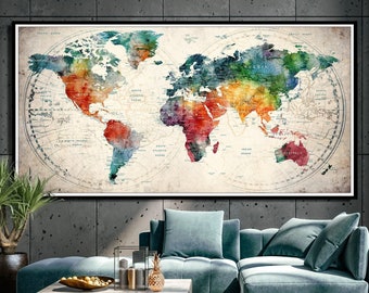 Mapa del mundo para pared, mapa de viaje con chinchetas, mapa del mundo grande, regalo para el hogar, decoración de oficina, decoración de pared para sala de estar, mapa de aventuras grande -F66