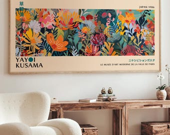 Plakat ścienny Yayoi Kusama: Japoński abstrakcyjny plakat, panoramiczny, nowoczesny wystrój domu
