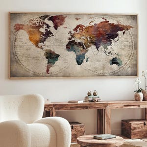 Póster vintage de mapa del mundo abstracto: arte mural de gran formato