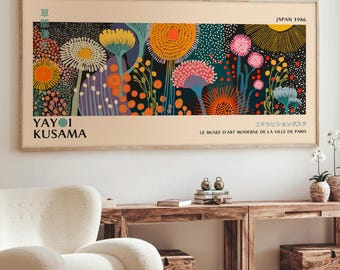 Panoramic Japandi Landscape Poster: Minimalist Zen Wall Art Inspired by Yayoi Kusama