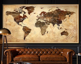 Mapa del mundo grande "Disfruta la vida", arte mural, decoración del hogar, regalo de 5.º aniversario para el esposo, regalo de inauguración de la casa, decoración de la sala de estar - F73