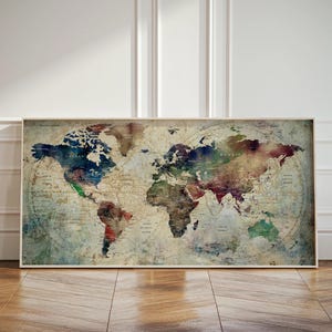 Impression de carte du monde aquarelle moderne : affiche de décoration murale minimaliste dans les tons terre