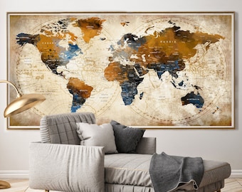 Antique World Map Poster: Large Push Pin Travel Art Print