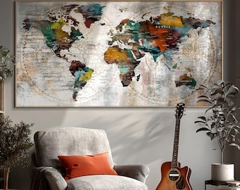 Mapa de viaje grande con chinchetas: póster personalizado de seguimiento de viajes
