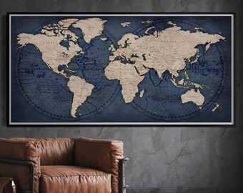 Extra Large World Map Push Pin Poster: Modern Travel Wall Art