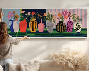 Matisse Style Still Life Print: Colorful Vase Art, Panoramic Modern Home Decor