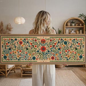 Nordiska blomsterkonsttryck: Skandinavisk folkkonst, färgglad botanisk poster