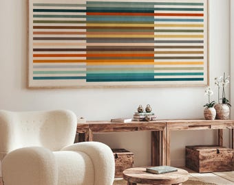 Mid Century Modern Horizontal Art Print, Long Stripe Poster, Earth Tone Geometric Decor