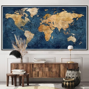 Geniet van wereldkaart muurkunstposter, woondecoratie, cadeau 5e verjaardag voor echtgenoot, housewarmingcadeau, woonkamerdecoratie - F90