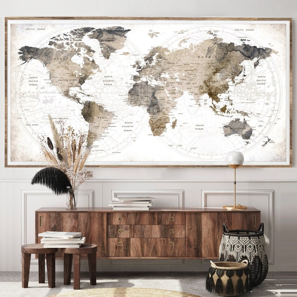 Places You've Been World Map Poster, Large Push Pin Travel Map, Room, Home Wall Decor, World Map Wall Art, Globe Art, Gifts for The Home F85