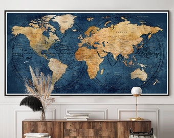 Enjoy World Map Wall Art Poster, Home Decor, 5th Anniversary Gift For Husband, Housewarming Gift, Living Room Decor - F90