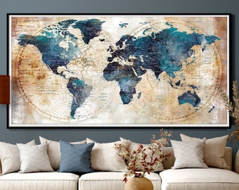 Gift for the Home, Large Wall Map, World Map Wall Art, Bedroom Wall Decor, Birthday Gift for Girlfriend, Wife, Travel Map, Wedding Gift -F82