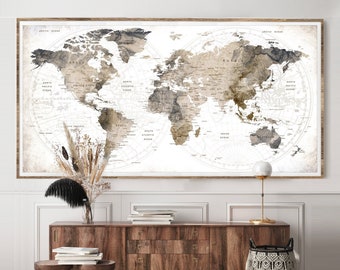 Places You've Been World Map Poster, Large Push Pin Travel Map, Room, Home Wall Decor, World Map Wall Art, Globe Art, Gifts for The Home F85