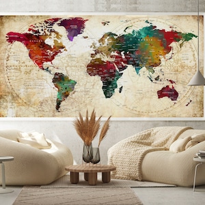 Reizen wereldkaart kunst aan de muur, push pins muur decor, housewarming cadeaus voor thuis, cadeau 5e verjaardag voor vriendin of vrouw Сozy kamer decor F77