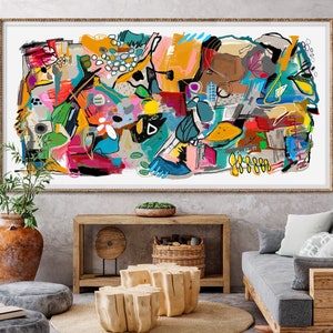 Grande arte murale, arte astratta minimalista, dipinto astratto neutro, stampa di poster di arte murale moderna, arredamento per soggiorno - D04
