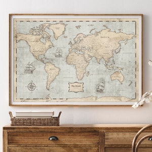 Weltkarte Poster Wandkunst, Vintage Stil Abenteuer Push Pin Reisekarte mit Ländern, Haus, Büro, Wohnzimmer Wand Kunst Dekor - M77