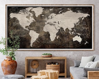Push Pin World Travel Map: Large Wanderlust Wall Art Poster