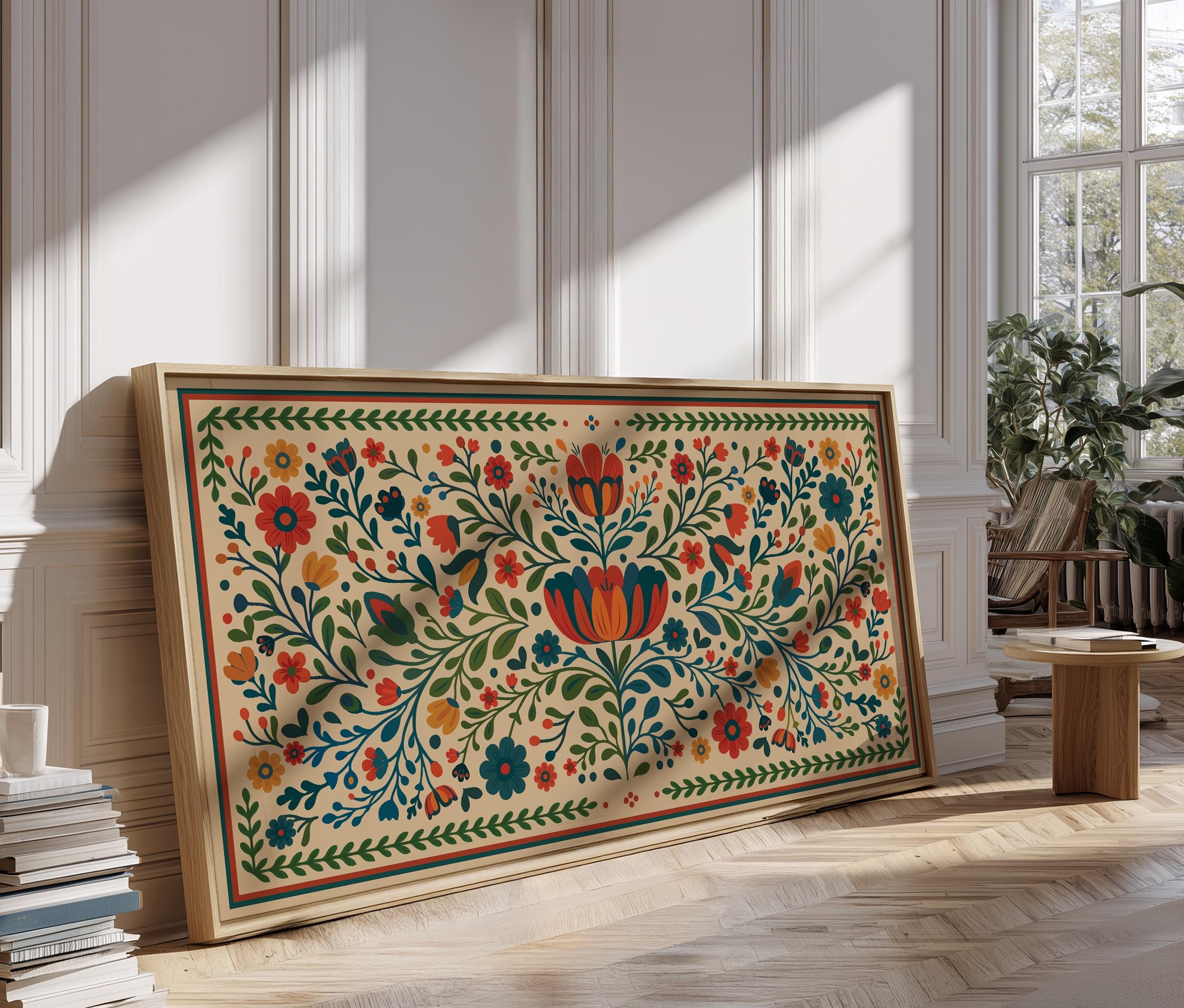 Scandinavian Folk Art Floral Print, Colorful Botanical Wall Art ...