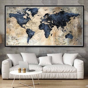 Große Weltkarte Pin Pin Pin | Dunkelblau, Schwarz Pin Weltkarte Poster| Moderne Landkarte | Weltkarte Print - F27