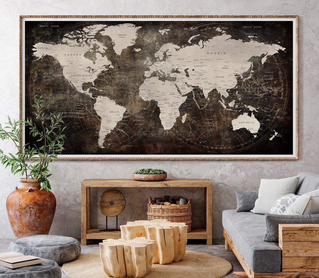 Push Pin World Travel Map: Large Wanderlust Wall Art Poster - Etsy UK