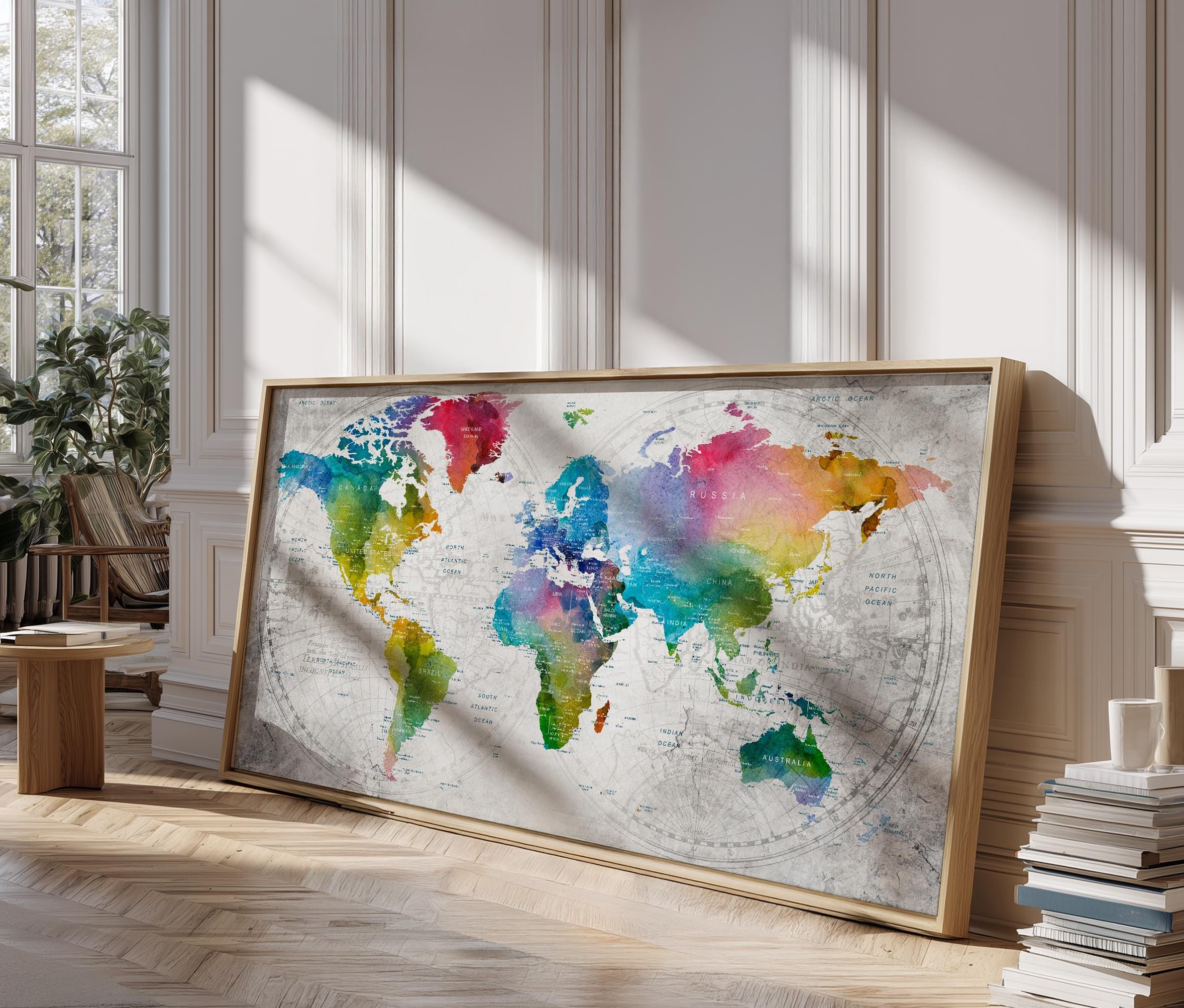Wild Animals World Map in Blue art print or poster for kid's bedroom – Olive et Oriel
