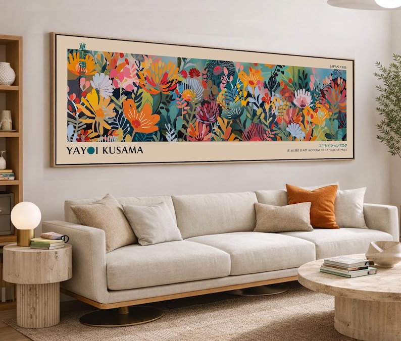 Wabi Sabi Kusama-affisch: Panoramautsikt över japansk abstrakt väggkonst bild 1