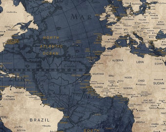 Navy Blue World Map Poster: Adventure Push Pin Travel Art - Etsy