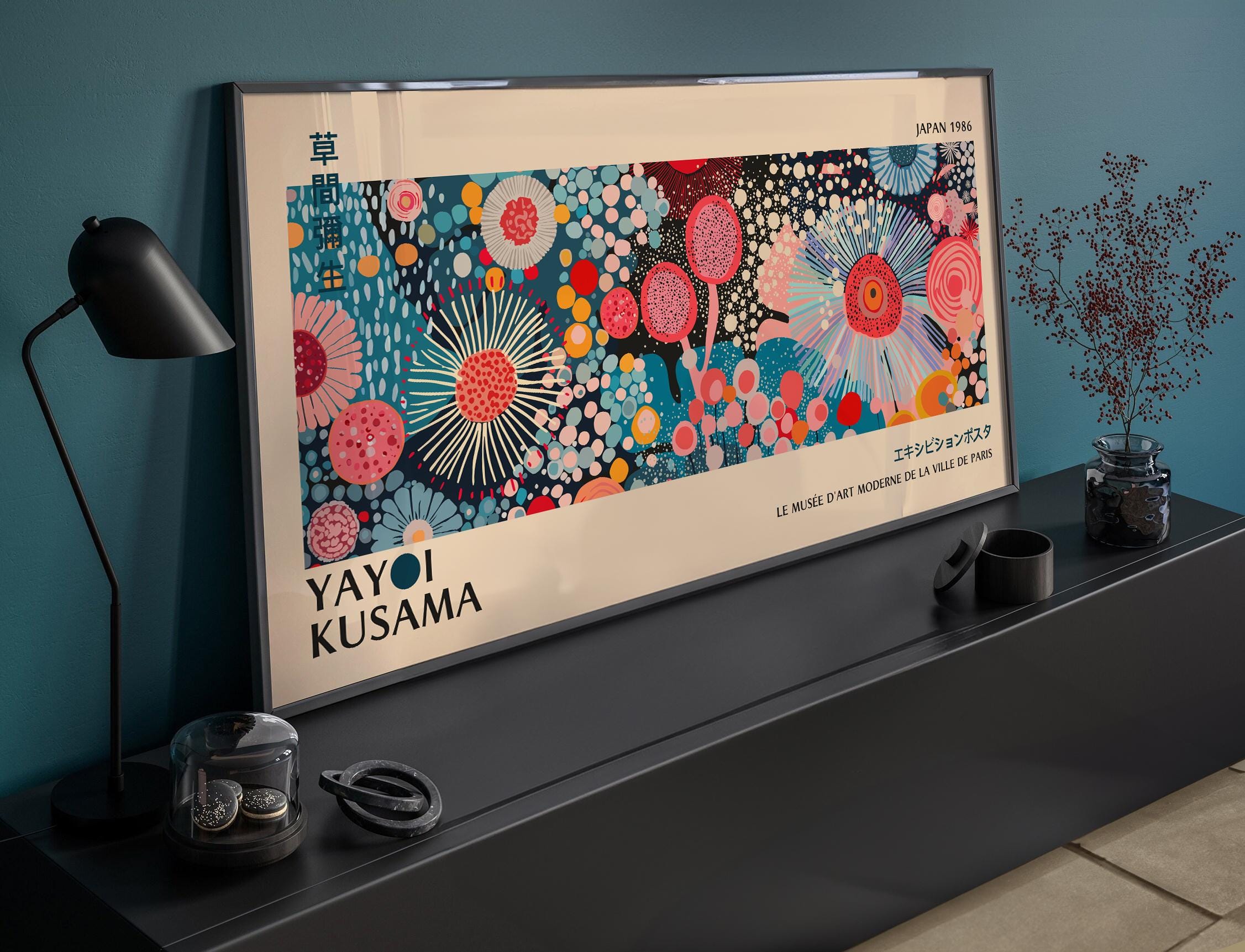 草間彌生にインスパイアされた花柄プリント：抽象日本のアート - Etsy 日本