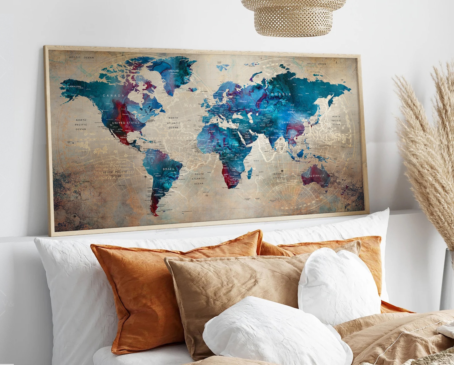 Watercolor World Map Poster: Personalized Push Pin Travel Art - Etsy