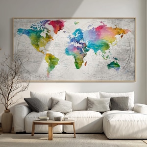 Impresión de mapa geográfico abstracto: arte mural panorámico colorido de gran tamaño, póster moderno para el hogar