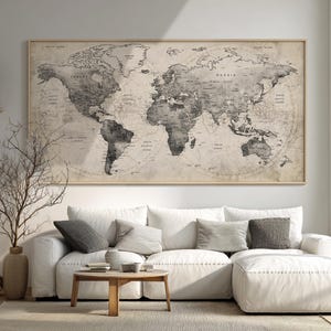 Antique Atlas Style Poster: Rustic Travel World Map Wall Art in Neutral Tones