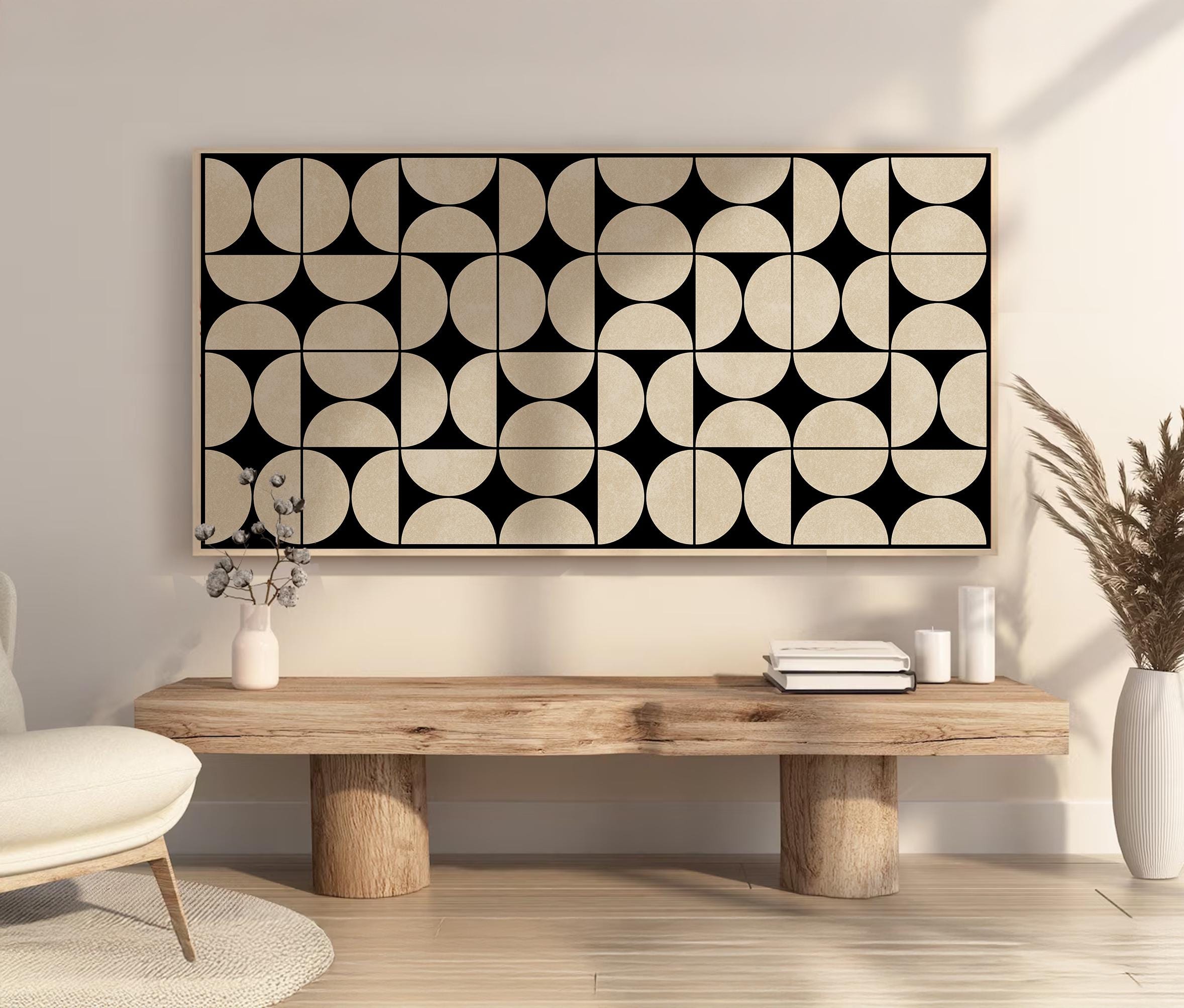 Mid Century Modern Geometric Print, Minimalist Beige Black Wall Art - Etsy