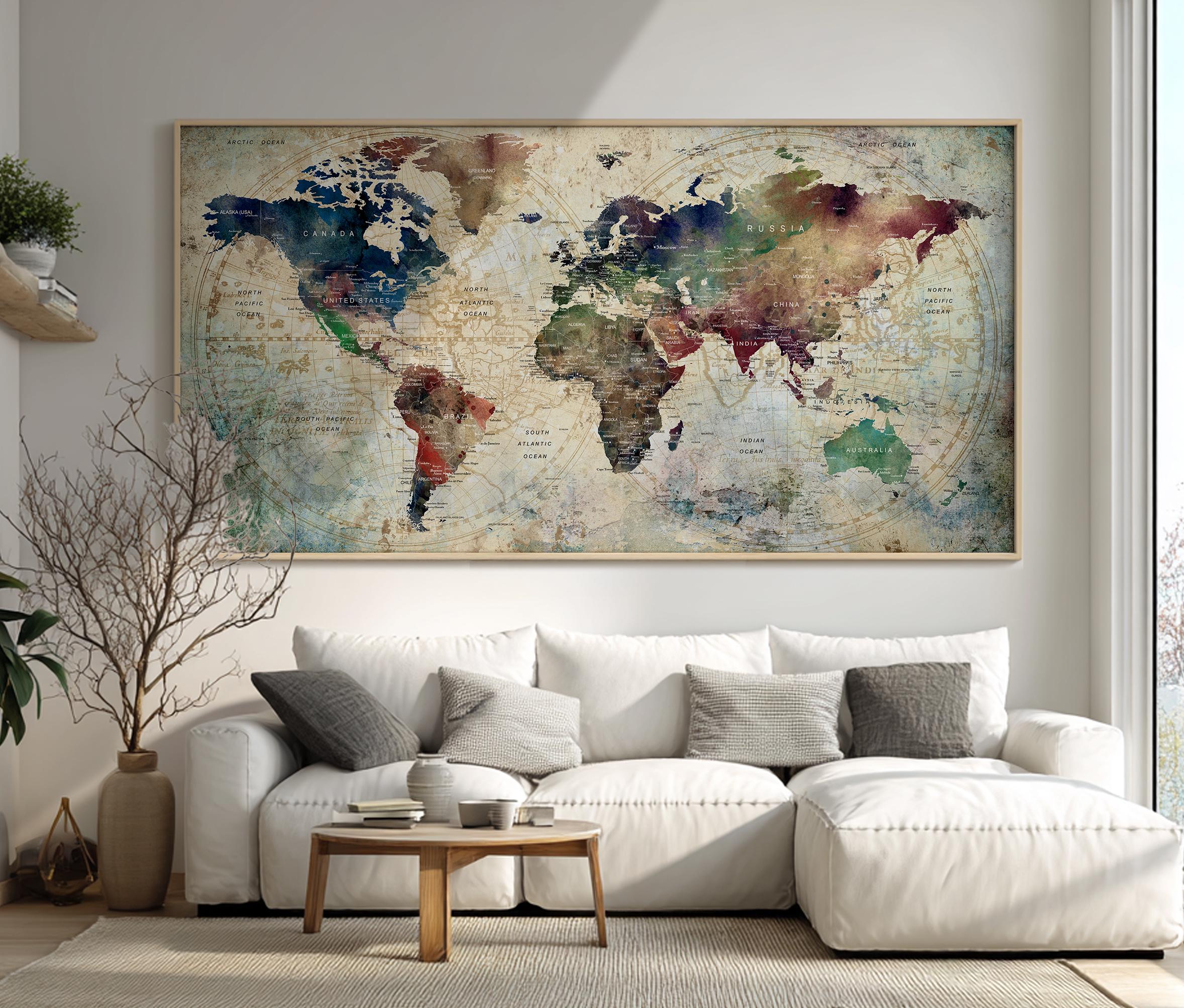 Modern Watercolor World Map Print: Earth Tone Minimalist Wall Decor ...