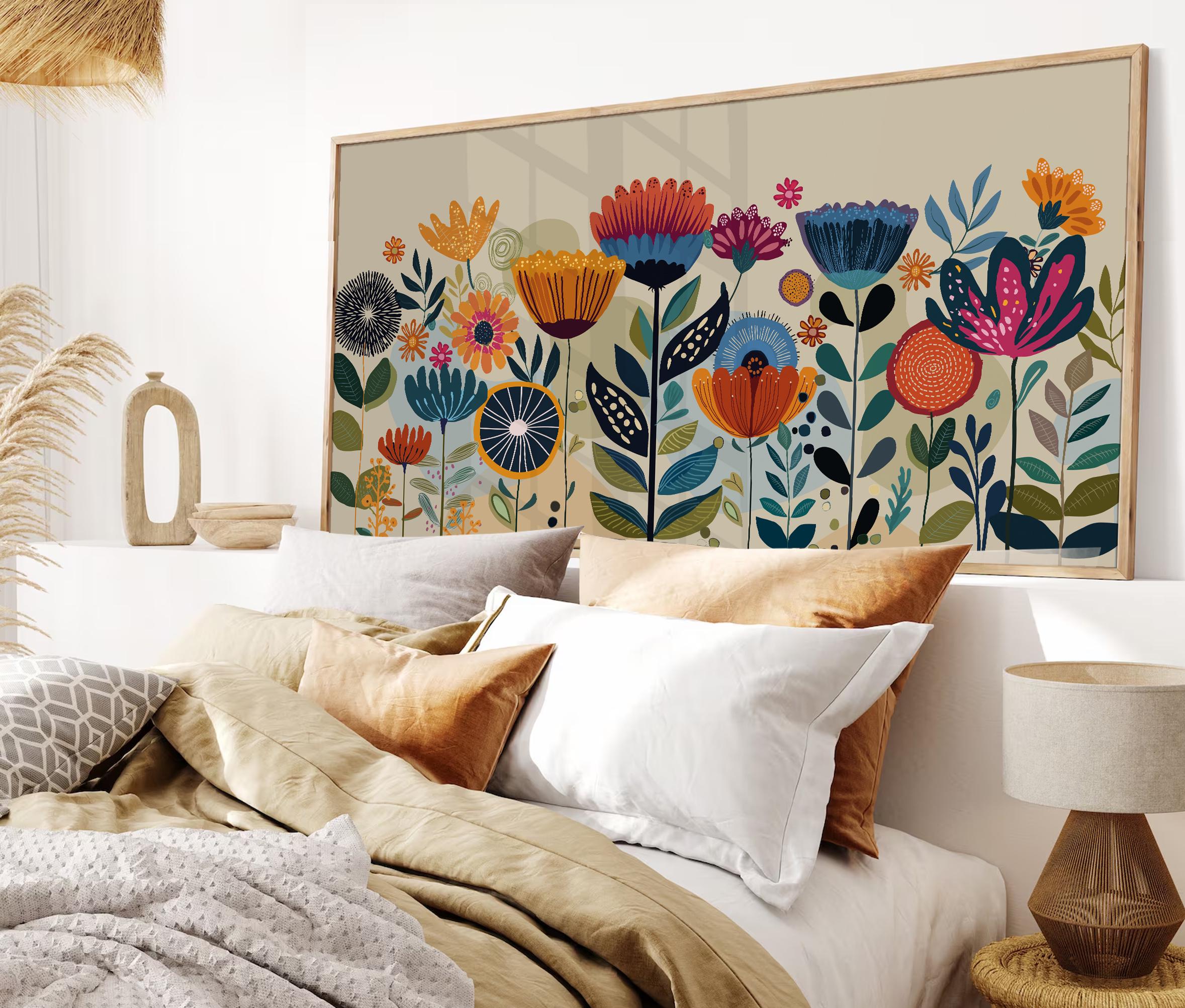 Colorful Botanical Wall Art Print, Scandinavian Folk Floral Decor - Etsy