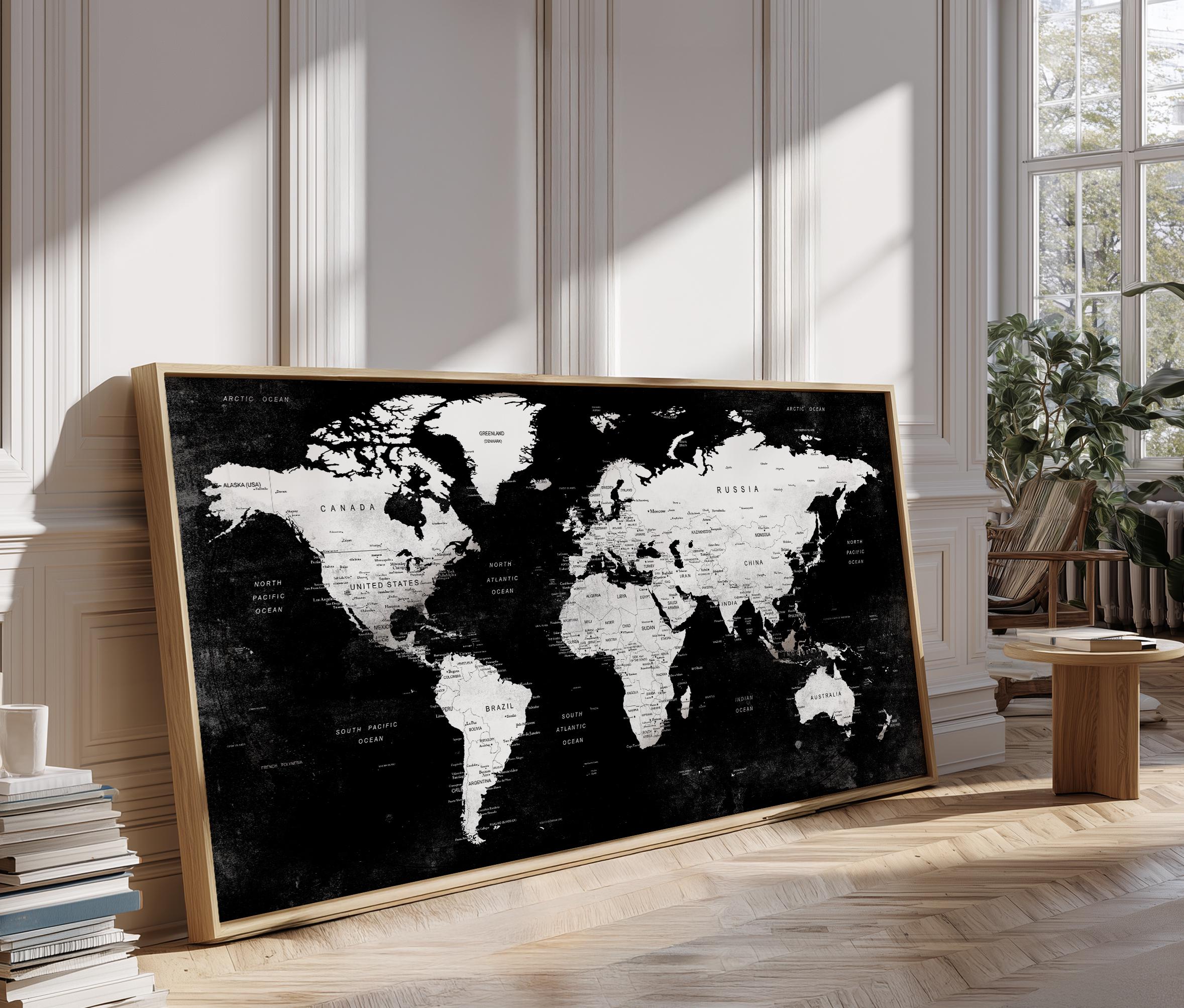 Minimal Black & White World Map – Clean Modern Wall Art - Etsy
