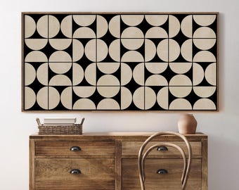 Mid Century Modern Geometric Print, Minimalist Beige Black Wall Art