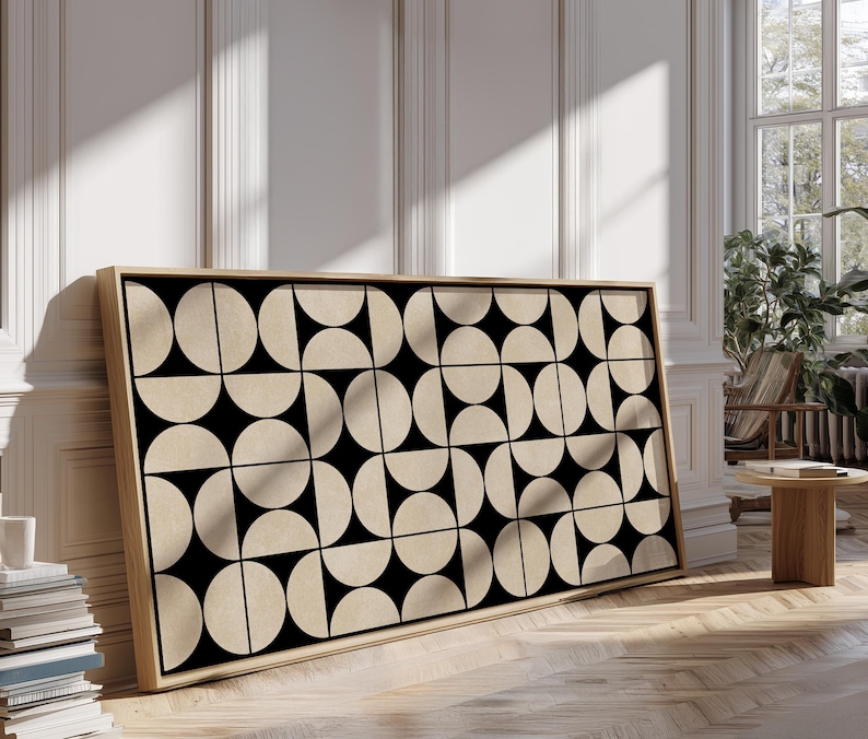 Mid Century Modern Geometric Print, Minimalist Beige Black Wall Art - Etsy
