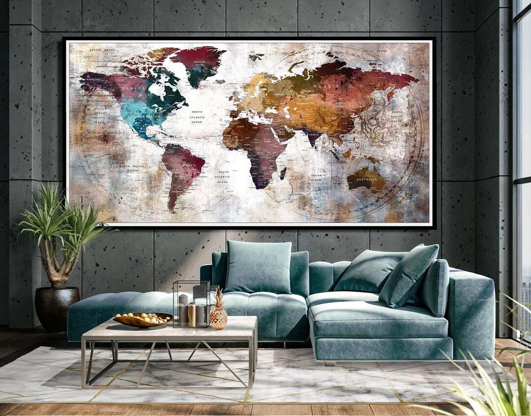World Map Wall Art, Large Artwork, Adventure Push Pin Travel Map, Multi ...