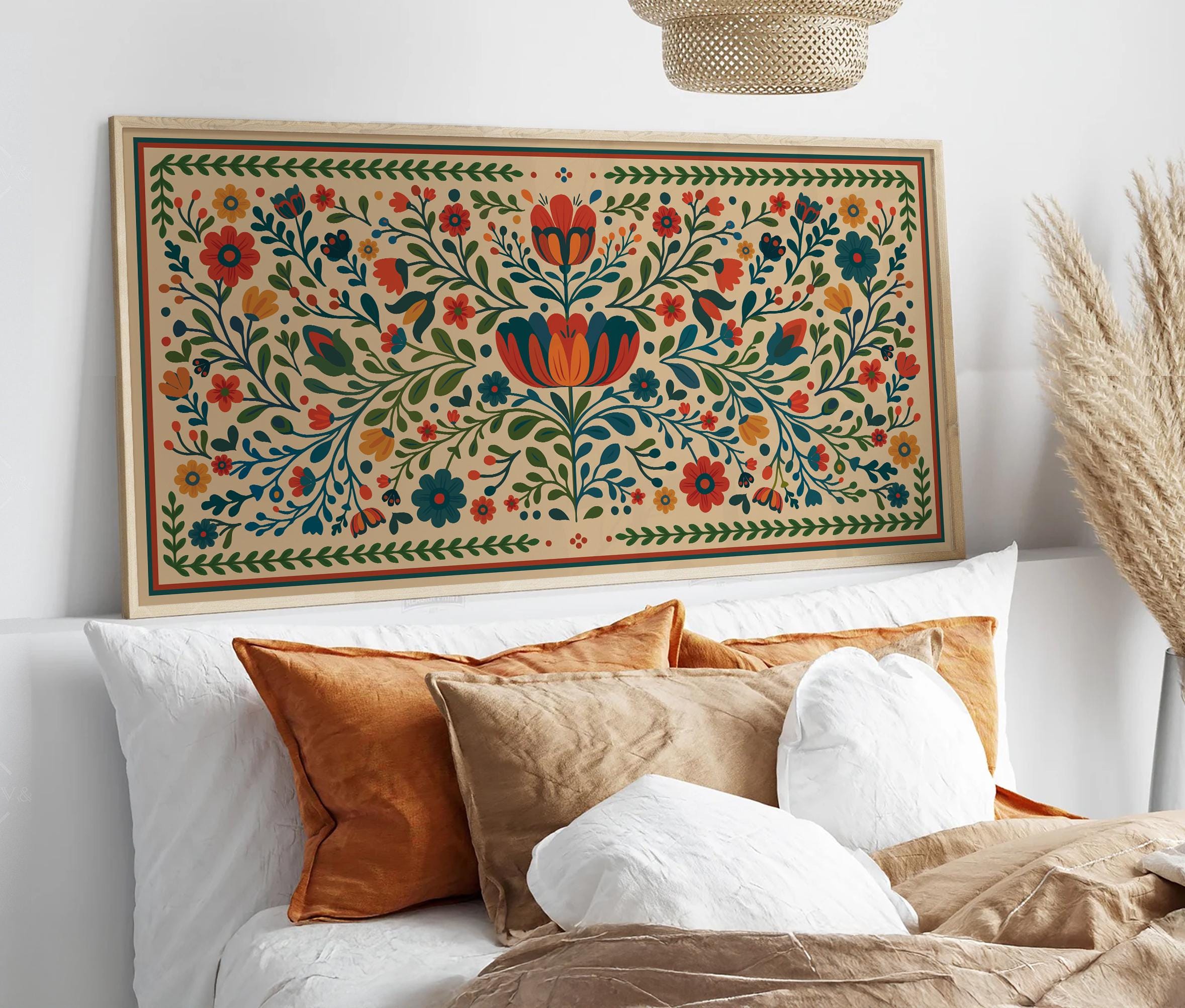 Scandinavian Folk Art Floral Print, Colorful Botanical Wall Art ...