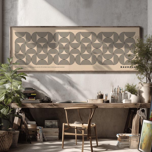 Long Horizontal Bauhaus Wall Art: Mid Century Modern Panoramic Decor
